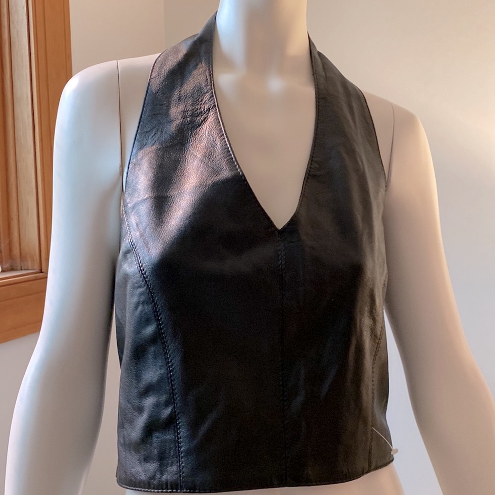 Genuine LEATHER Halter NEW Black Top Soft & sexy Festival Biker